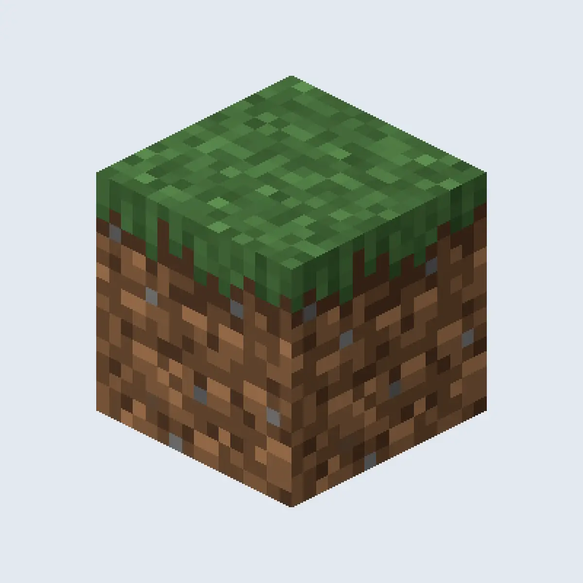 A render of a single grass block with a green top and dirt sides, on a light grey background